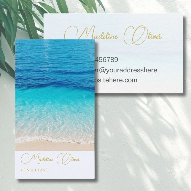  Ocean Sea Beach Travel  Spa  Blue Gold Stylish Business Card (Creator Uploaded)