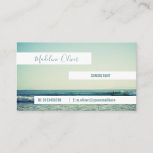 Ocean Sea  Blue Waves Beach Modern White Business Card