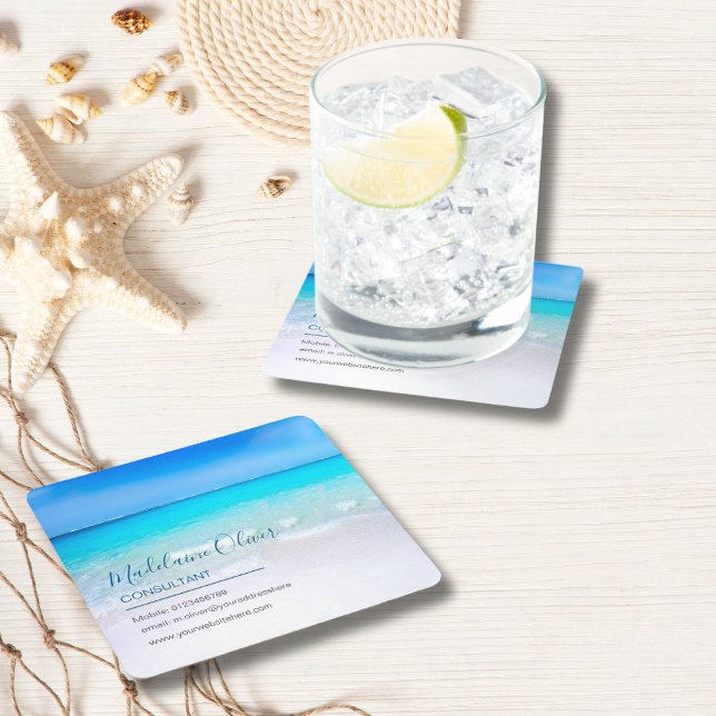  Ocean Sea Business Contact Blue  Square Paper Coaster (Creator Uploaded)
