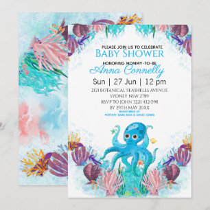 Ocean Sea Colourful Boy Octopus Baby Shower  Invitation