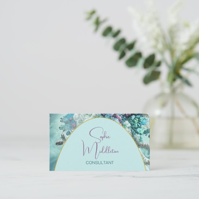 Ocean Sea Coral Blue Elegant Business Card (Standing Front)