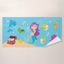 Ocean Sea Friends Cute Cartoon Mermaid & Treasure