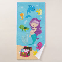 Ocean Sea Friends Cute Cartoon Mermaid & Treasure