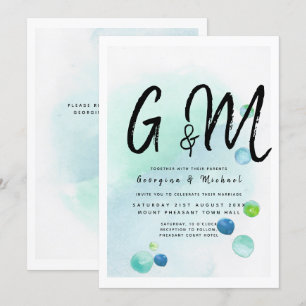 Ocean Sea Glass Ombre Turquoise Blue Wedding Invitation