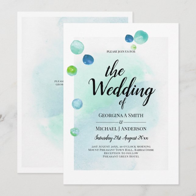 Ocean Sea Glass Ombre Turquoise Blue Wedding Invitation (Front/Back)