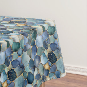 Ocean Sea Glass Outlined In Gold Tablecloth