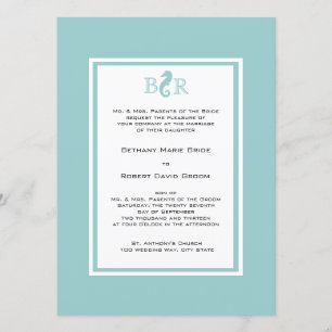 Ocean Sea horse Monogram Wedding Invitation
