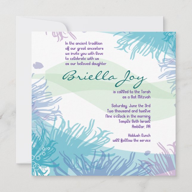Ocean Sea Life Bat Bar Mitzvah Invitation (Front)