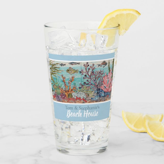 Ocean Sea Life Custom Beach House Fish Coral Art  Glass (Back Ice)