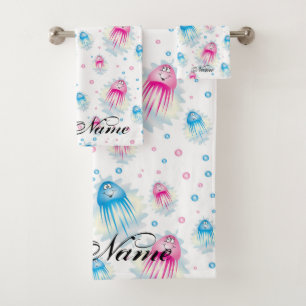 Ocean Sea Life Cute Jellyfish  Personalised Kids Bath Towel Set