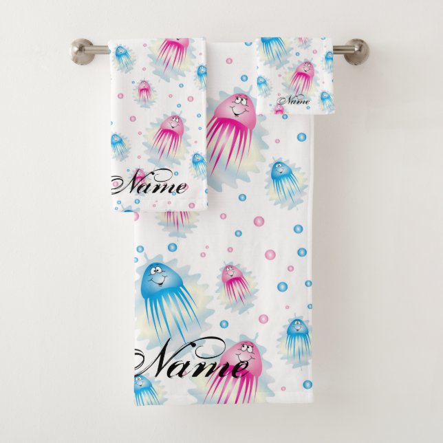 Ocean Sea Life Cute Jellyfish  Personalised Kids Bath Towel Set (Insitu)