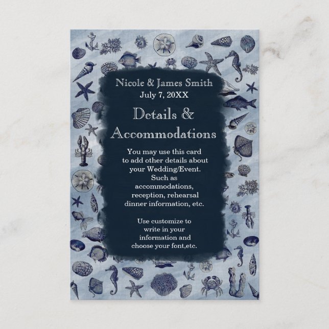 Ocean Sea Life Nautical Seashells Beach Details Enclosure Card (Front)