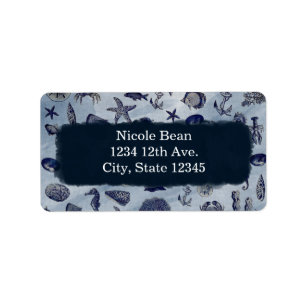 Ocean Sea Life Nautical Seashells Beach Wedding Label