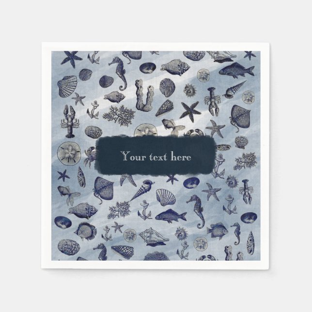 Ocean Sea Life Nautical Seashells Beach Wedding Napkin (Front)