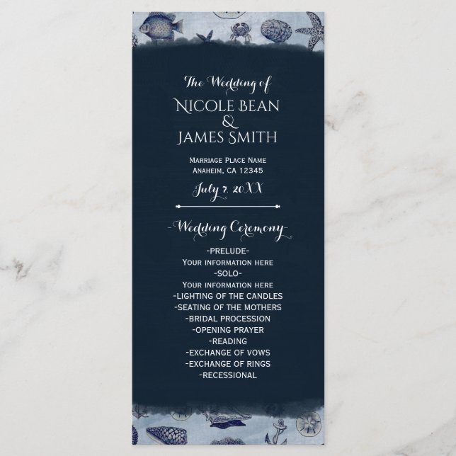 Ocean Sea Life Nautical Vintage Wedding Program Programme (Front)