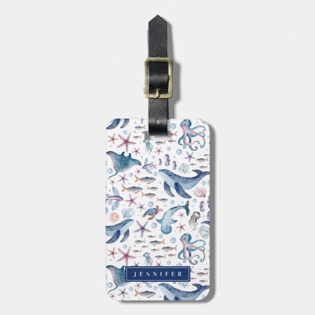 Ocean Sea Life Whale Luggage Tag (Front Vertical)