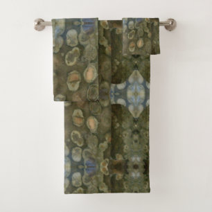 Ocean Sea Marine Sediment Gemstone Boxed Pattern Bath Towel Set