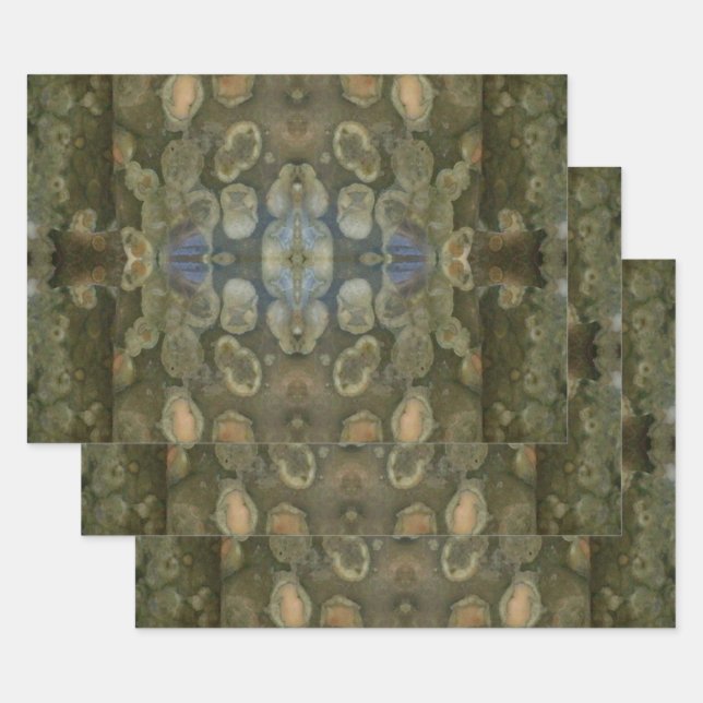 Ocean Sea Marine Sediment Gemstone Boxed Pattern Wrapping Paper Sheet (Set)