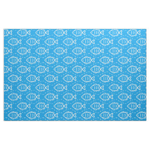 Ocean Sea Nautical Theme Fish Wave Lines Pattern Fabric