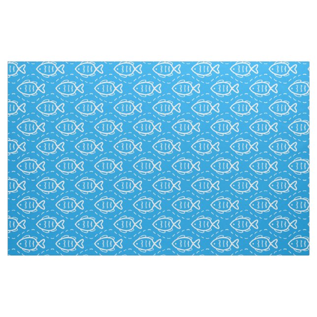 Ocean Sea Nautical Theme Fish Wave Lines Pattern Fabric (Fat Quarter)