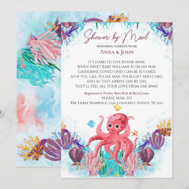 Ocean Sea Octopu Colourful Baby Shower By Mail Invitation (Front/Back)