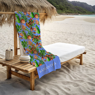 Ocean Sea Shell Starfish Lobster Tropical Leaves  Beach Towel