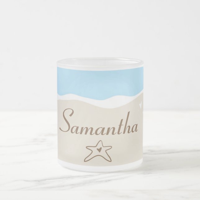 Ocean Sea Shell Water Frosted Glass Coffee Mug Cup (Center)