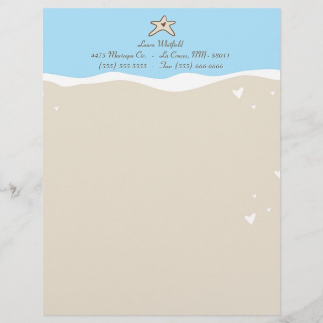 Ocean Sea Shell Water Sand Letterhead Stationery (Front)