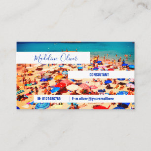 Ocean Sea Sun Travel Colourful Modern White Business Card