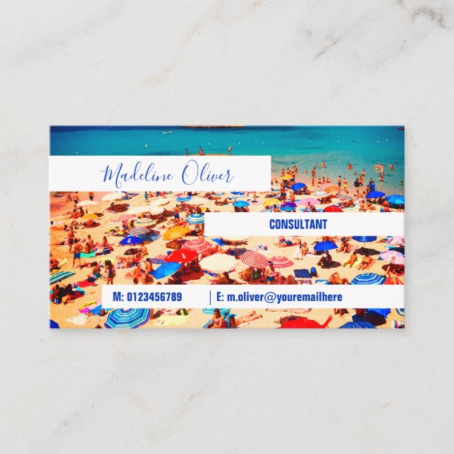 Ocean Sea Sun Travel Colourful Modern White Business Card (Front)