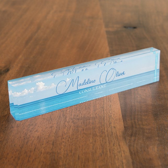 Ocean Sea Travel Aqua Blue Modern  Nameplate (Side)