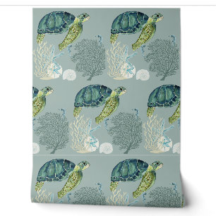 Ocean Sea Turtle Coral And Shells Wallpaper