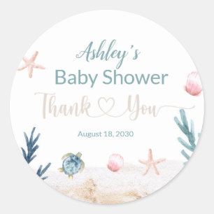 Ocean Sea Turtle Girl Thank You Baby Shower Favour Classic Round Sticker