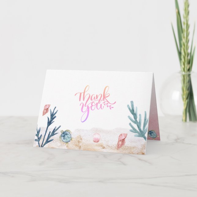 Ocean Sea Turtle Girls Thank You Card (Front)
