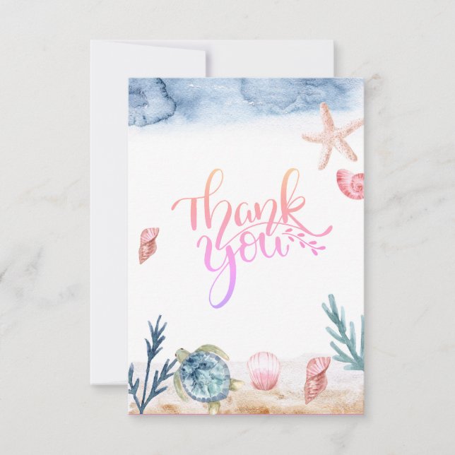 Ocean Sea Turtle Girls Thank You Note Card (Front)