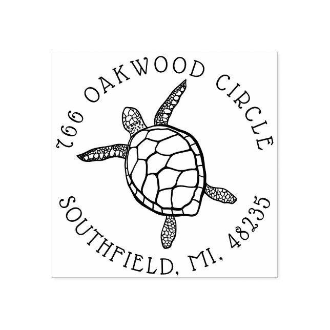 Ocean Sea Turtle Illustration Custom Address Rubber Stamp (Imprint)