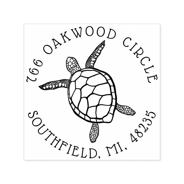 Ocean Sea Turtle Illustration Custom Address Self-inking Stamp (Design)