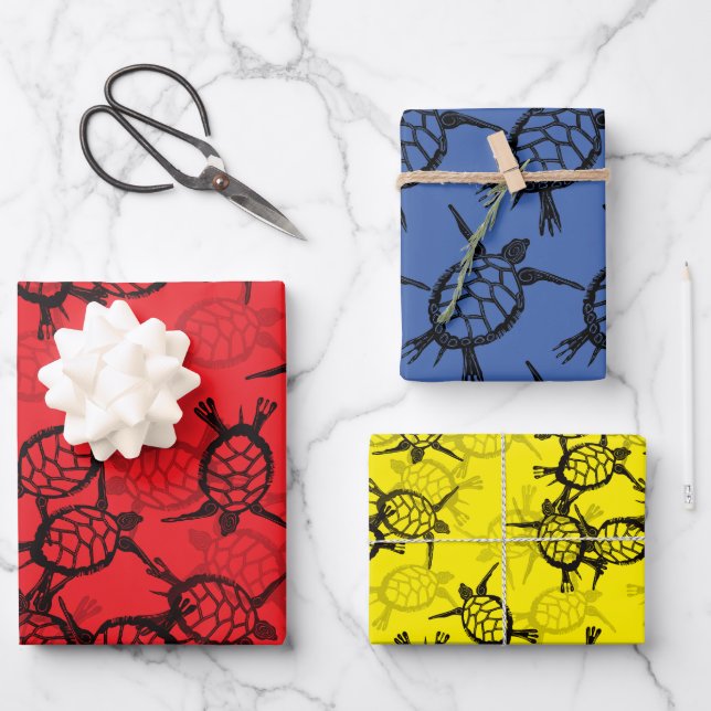 Ocean Sea Turtle Kids Wrapping Paper Sheet (Front)