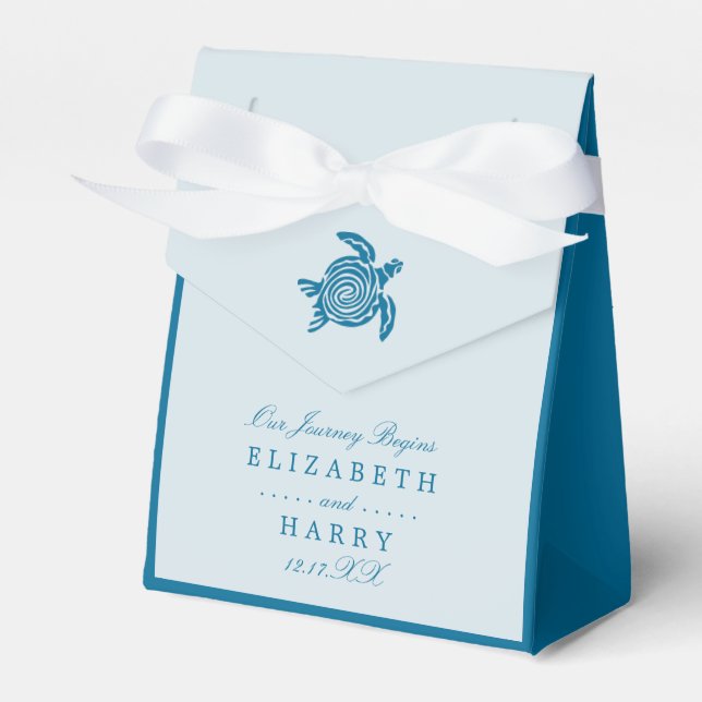 Ocean Sea Turtle, Sea Blue Beach Wedding Favour Box (Front Side)