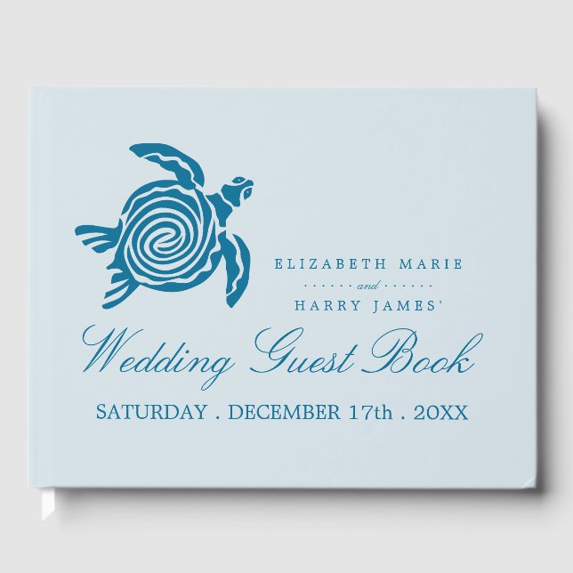 Ocean Sea Turtle, Sea Blue Beach Wedding Guest Book (Front)