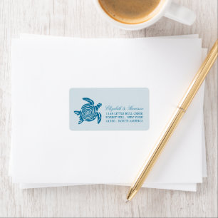 Ocean Sea Turtle, Sea Blue Beach Wedding Label