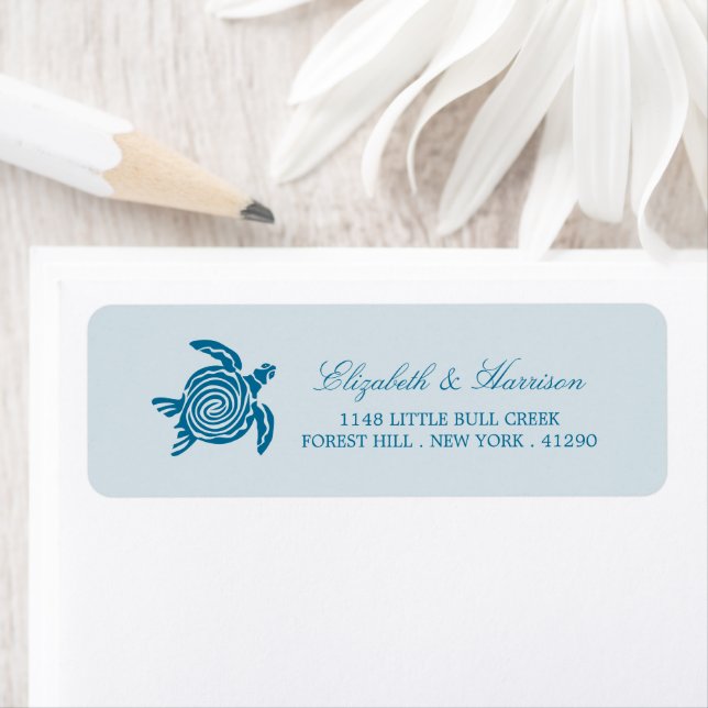 Ocean Sea Turtle, Sea Blue Beach Wedding Labels (Insitu)
