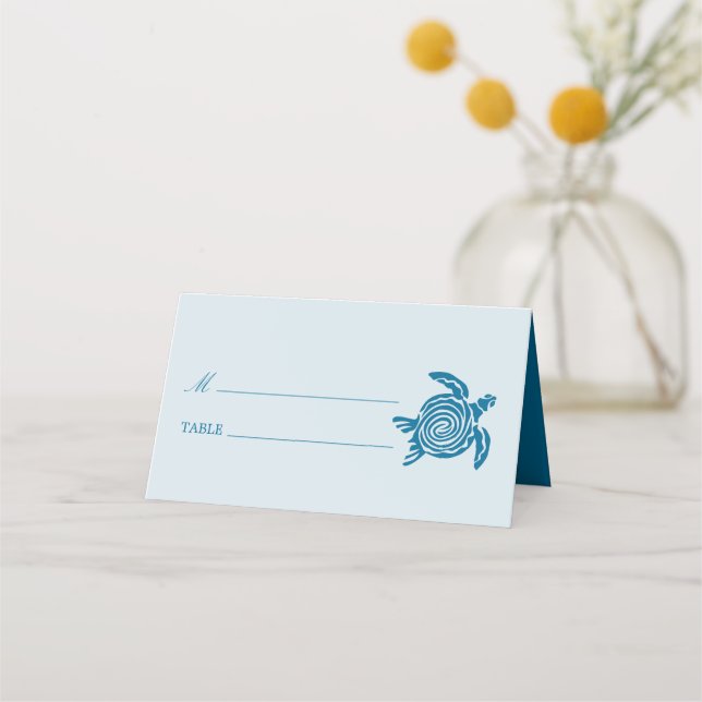 Ocean Sea Turtle, Sea Blue Beach Wedding Place Card (Front)