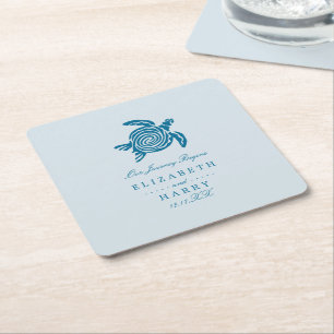 Ocean Sea Turtle, Sea Blue Beach Wedding Square Paper Coaster