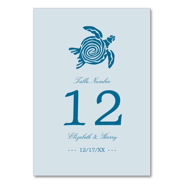 Ocean Sea Turtle, Sea Blue Beach Wedding Table Number (Front)