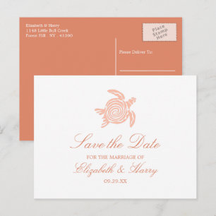 Ocean Sea Turtle, Soft Coral Beach Wedding Announcement Postcard