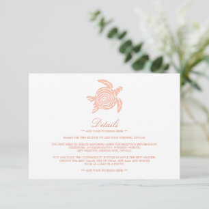 Ocean Sea Turtle, Soft Coral Beach Wedding Detail Enclosure Card