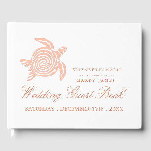 Ocean Sea Turtle, Soft Coral Beach Wedding Guest Book