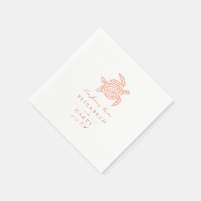 Ocean Sea Turtle, Soft Coral Beach Wedding Napkin (Corner)