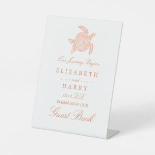 Ocean Sea Turtle, Soft Coral Beach Wedding Pedestal Sign